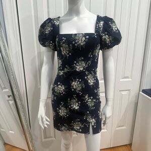 Trixxi Navy Floral Square-Neck Puff Sleeve Mini Dress